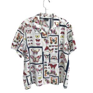 Vintage Butterfly Print Button Down Shirt Multicolor Women L Petite, BonWorth